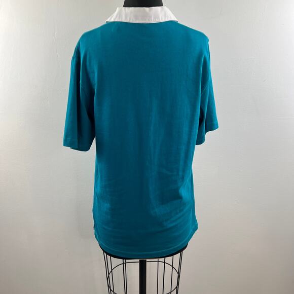 THEORY Green White Cotton Short Sleeve V-Neck Rugby Polo-Rope Jersey Top Size M - Picture 6 of 11